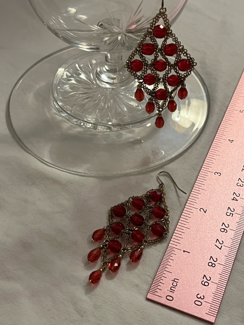 Dark Pink and Gold Toned Teardrop Chandelier Earrings - Elegant Women's Jewelry